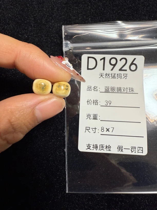 D1926天然猛犸牙蓝眼睛黄金瞳对珠配饰