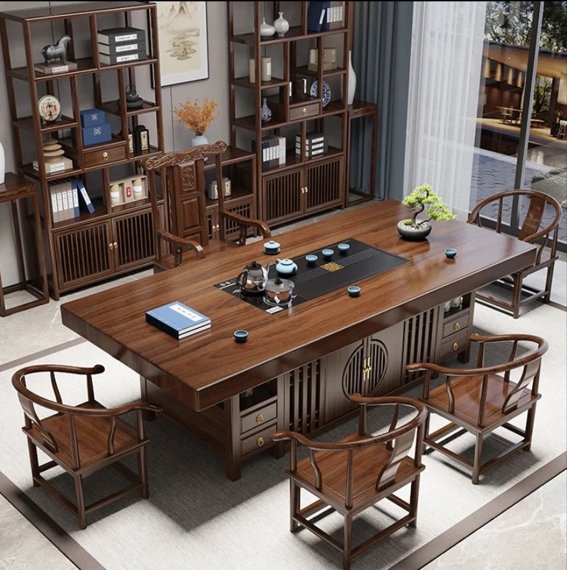 【日进斗金】实木大板茶桌椅组合新中式茶几办公禅意泡茶台茶桌一体