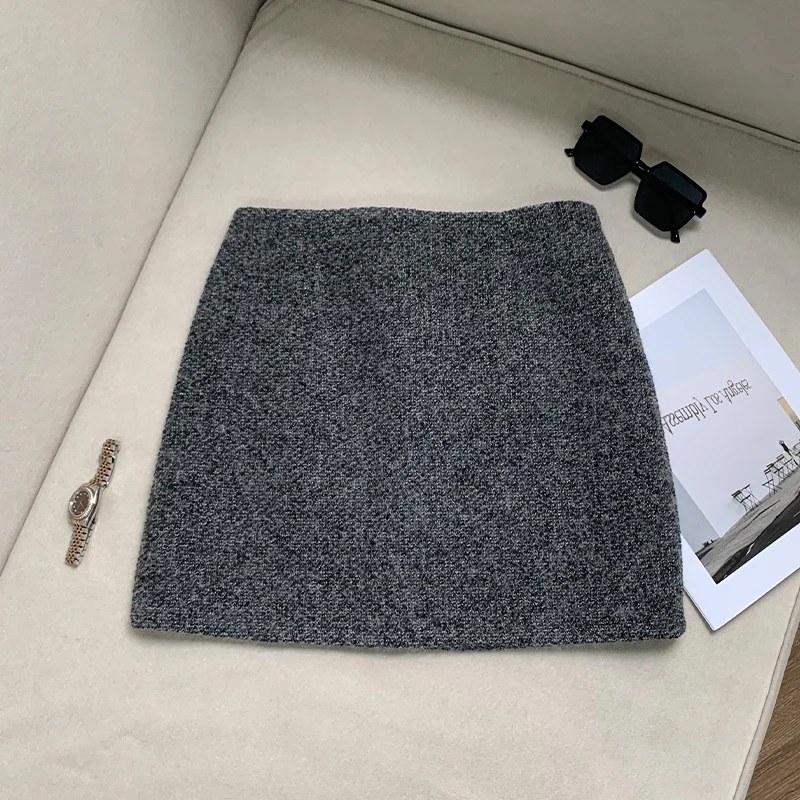 【南油溪溪】韩系纯色高级灰短裙时尚百搭秋冬毛呢半身裙女802084