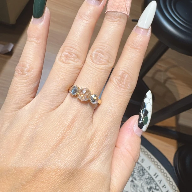 实验室培育钻石【念慈高定】18k 2 克拉玫瑰切三石款排戒高级感 14#