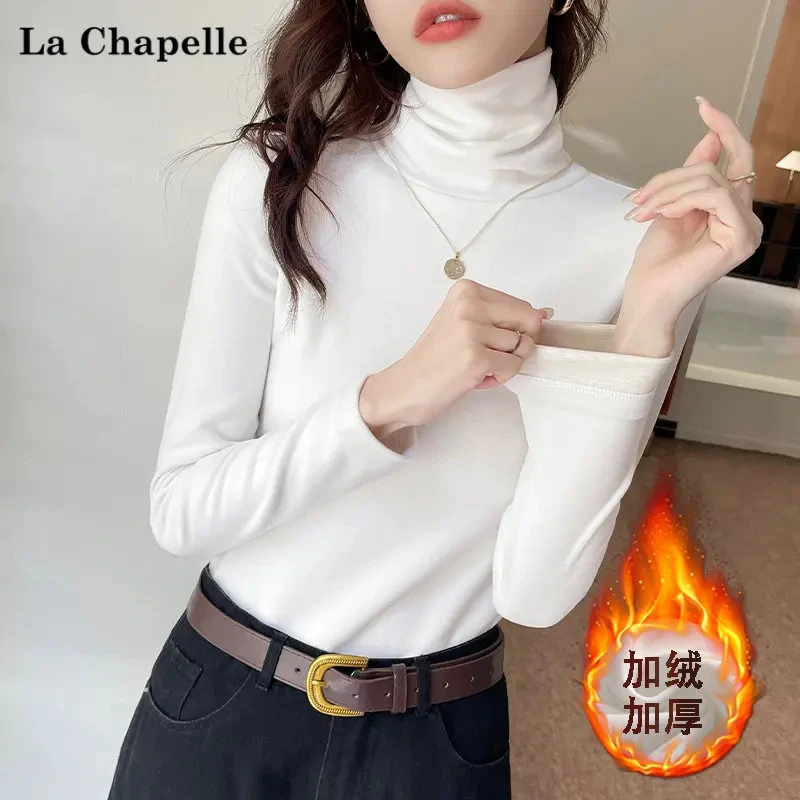 拉夏贝尔加绒加厚高领长袖t恤女打底衫秋冬新款修身显瘦洋气上衣