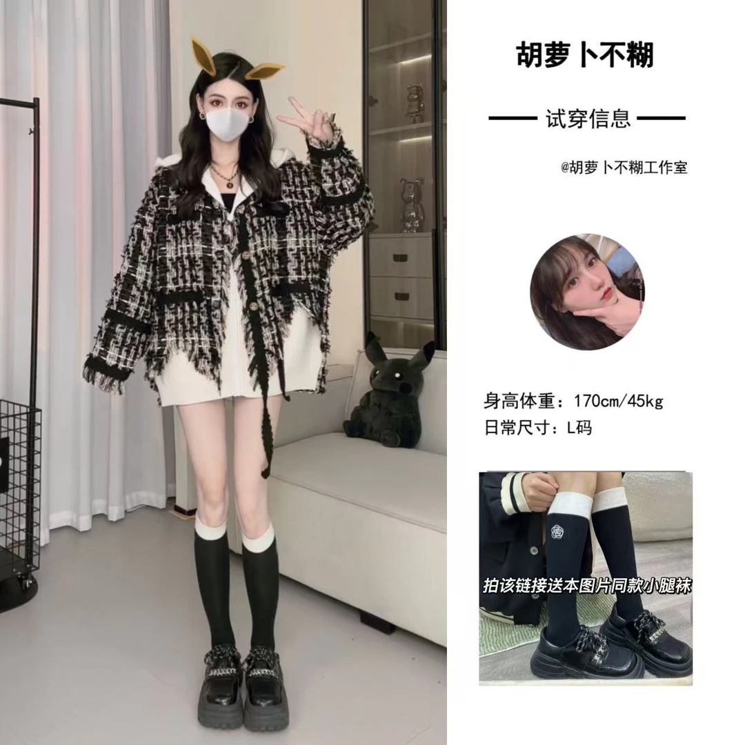 Y胡萝卜【假两件小香拼连帽毛衣】春季新款