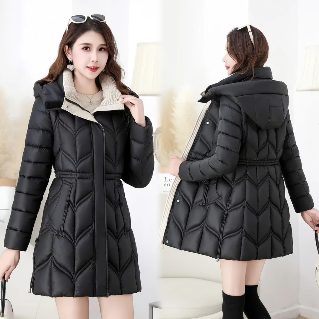 冬季亮面外套女款高档显瘦气质中长款保暖棉服棉袄