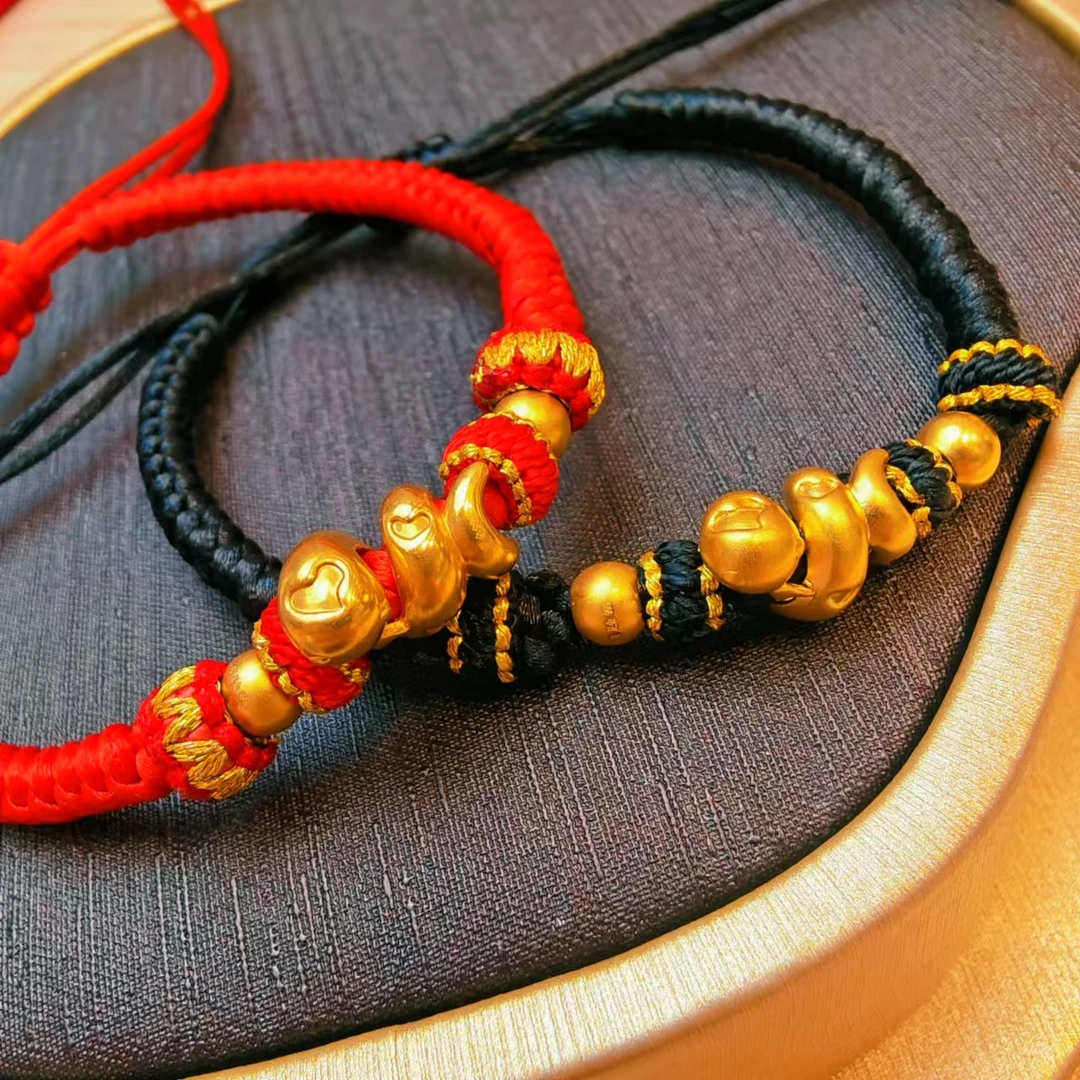 6#足金999黄金 5D硬金工艺 卷卷蛇红绳编织 多样性发一