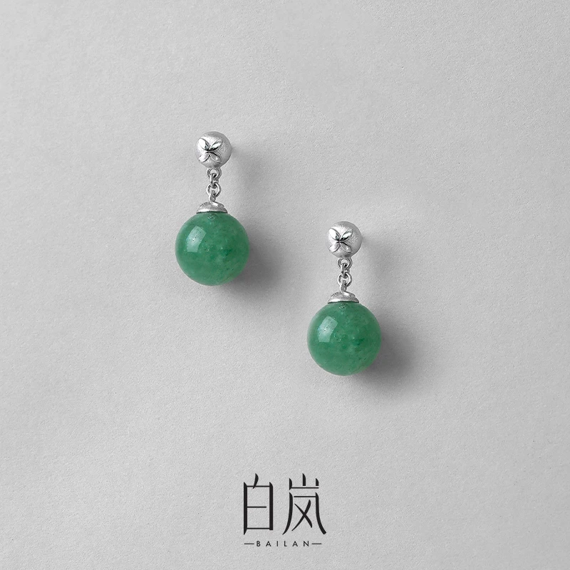 BN/白岚【618上新】花砖东陵玉耳钉925银耳钉高级轻奢饰品女ED4645