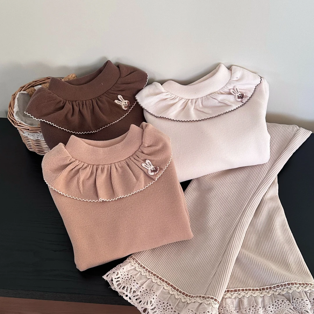 女童打底衫秋冬新款儿童甜美花边娃娃领上衣宝宝打底衫24112707