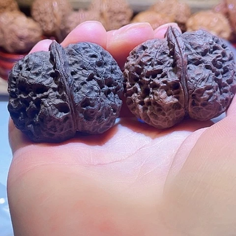 把件文玩核桃黑山老蟾黑蛋色差磕尖42