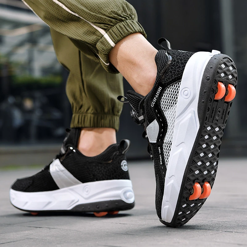 6-12岁夏季新款网面透气酷炫潮流百搭中大童户外暴走鞋四轮可收缩