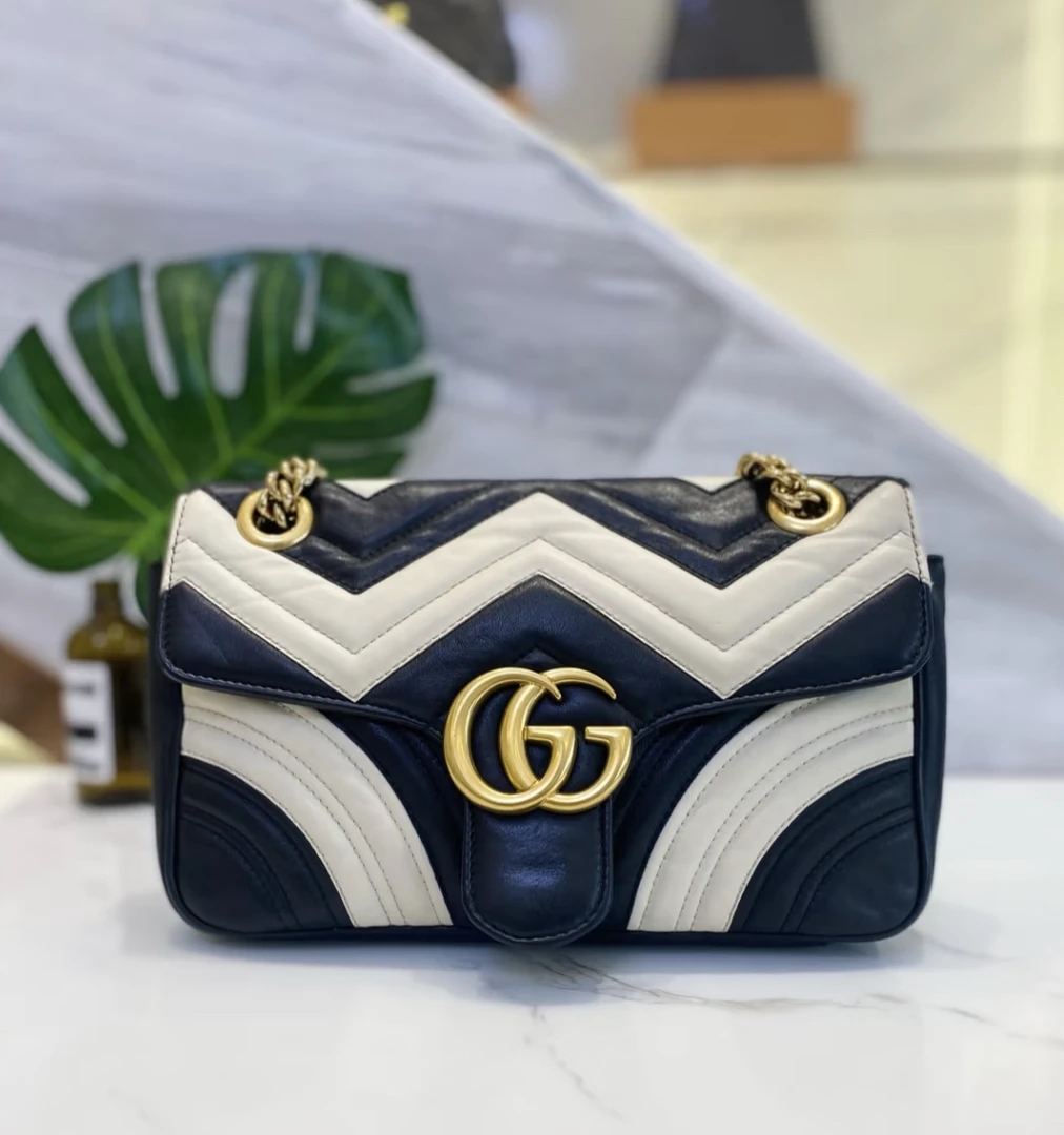 95新 GUCCI/古驰 古驰黑白马蒙22单肩包