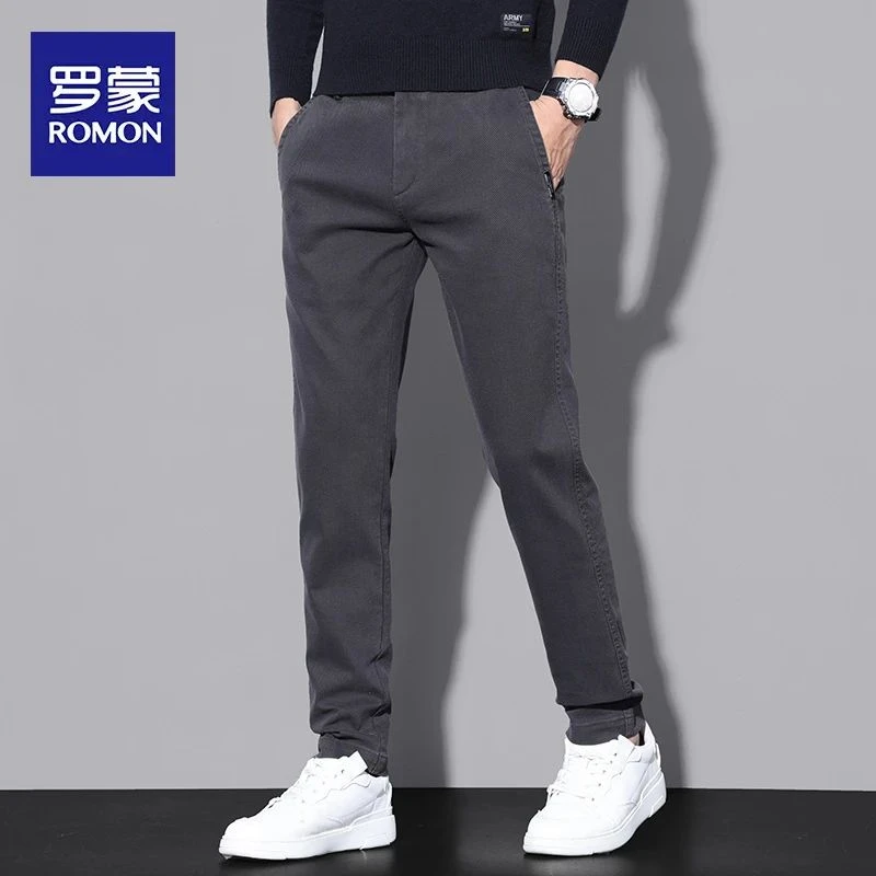 罗蒙休闲裤男士春秋季时尚百搭商务西裤修身直筒潮牌高端长裤子男