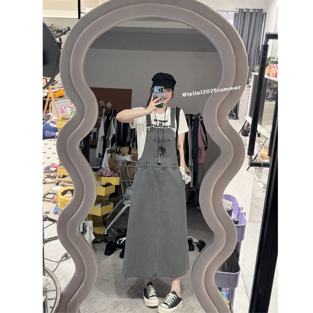晶咕【重返十八岁】韩系复古水洗大口袋宽松A字背带牛仔裙