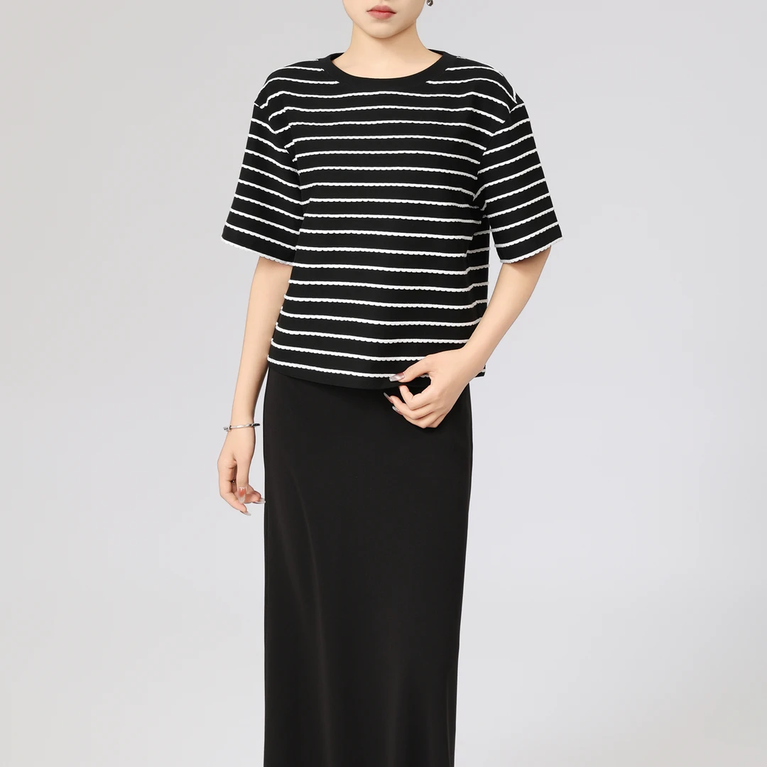 GIRDEAR/哥弟新款通勤休闲百搭圆领套头短款短袖T恤上衣1300790