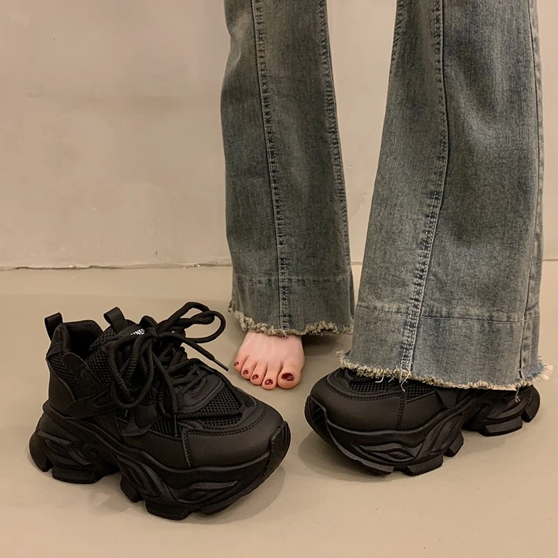 【万达撤柜】超火厚底老爹鞋女小个子增高2025新款春秋欧货黑色休
