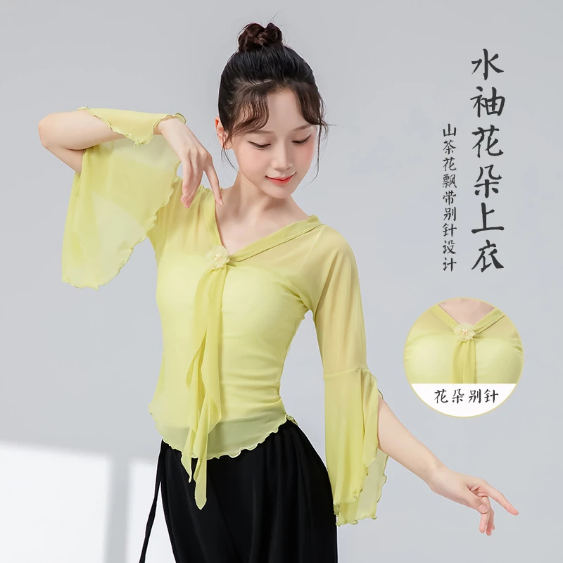 古典舞练功服女新款水袖花朵身韵纱衣中国舞蹈服女飘逸形体演出服