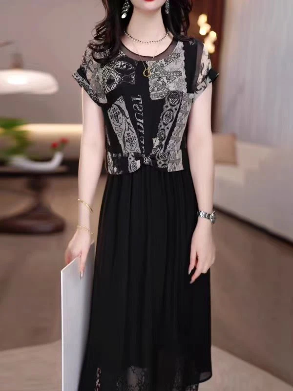 F616 连衣裙2025新款女妈妈高端修身时尚收腰显瘦气质中长款