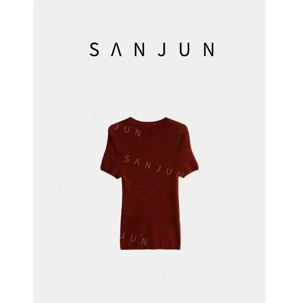 SANJUN 高端定制 早秋新款纯色无缝套头上衣F  5003