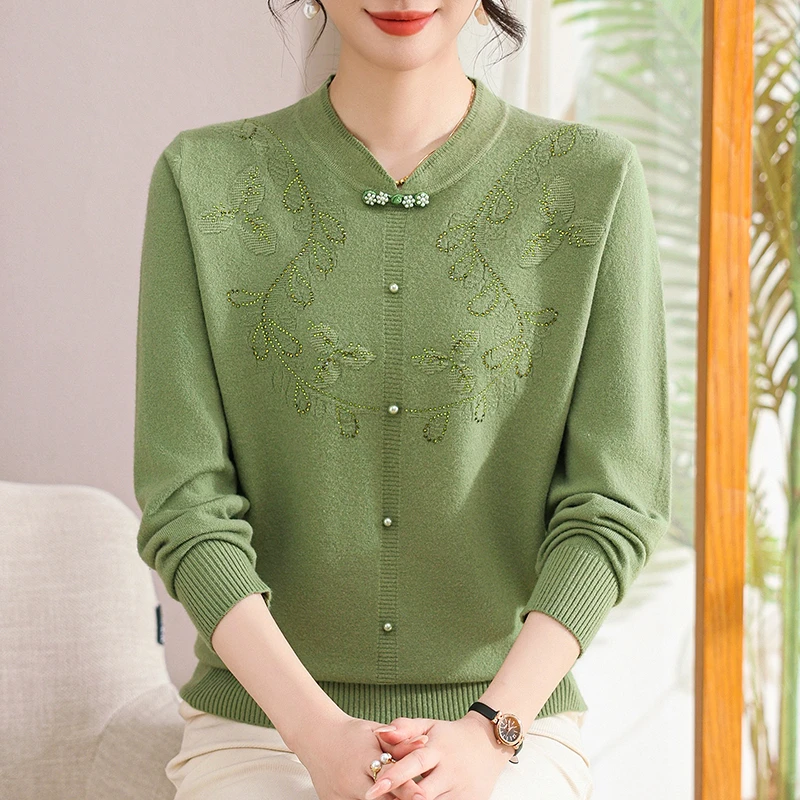 时尚短款妈妈装秋冬针织毛衣纯色百搭打底小衫减龄百搭提花上衣新