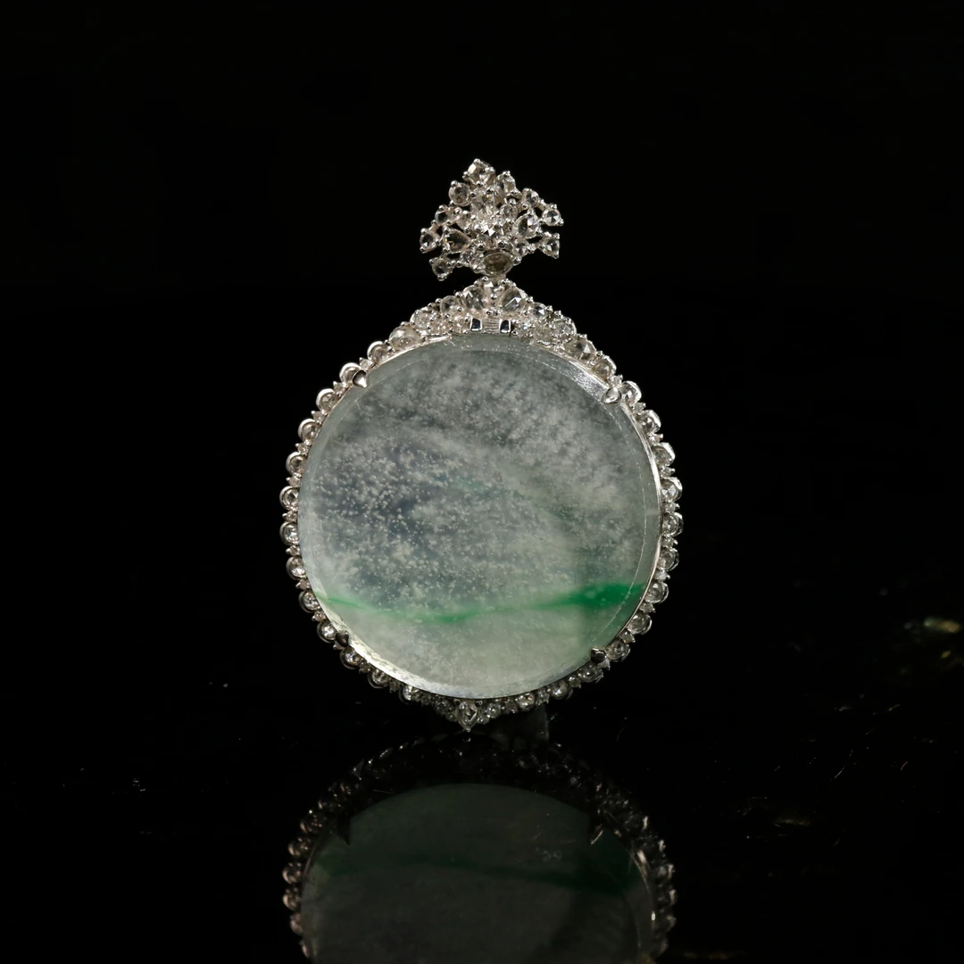 FC47天然缅甸翡翠A货18k高冰飘绿无事牌/100943/保利厦门拍卖