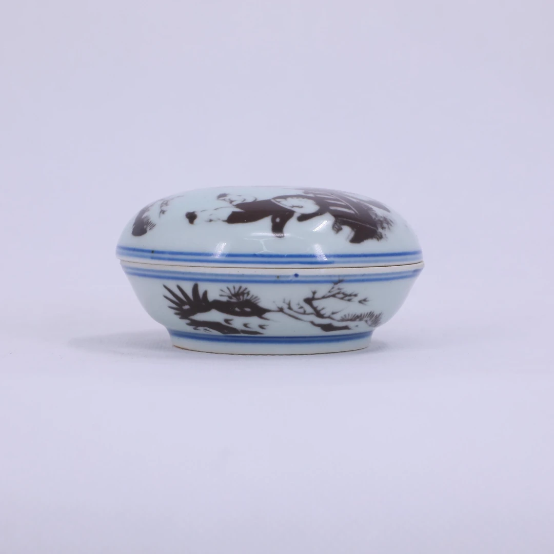 古陶瓷/釉里红婴戏纹印泥盒LOT4865