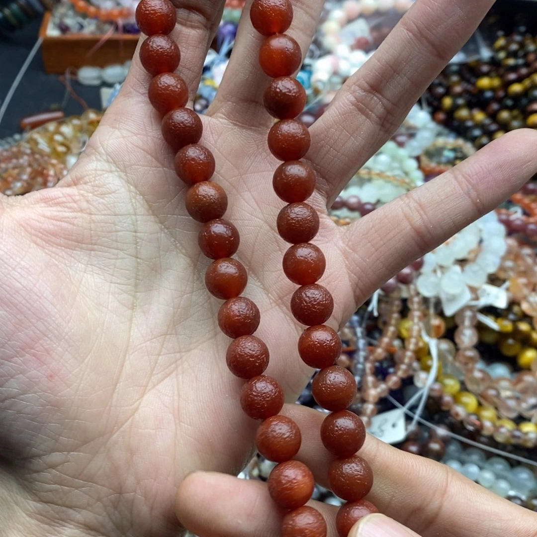 玛瑙/玉髓未镶嵌珠宝半成品一条天然10mm橘皮红玛瑙圆珠