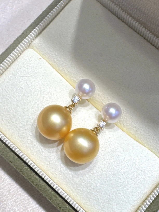 【孤品】18k金海水珍珠耳饰 Akoya5-6金珠9-10