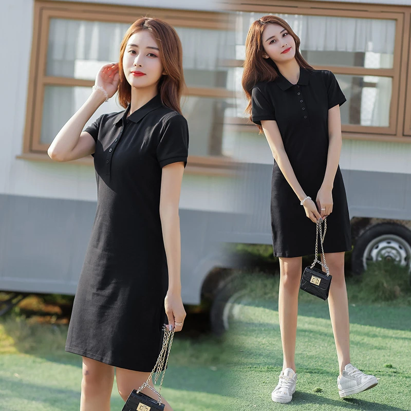 2025夏季新款中长款polo领A字运动休闲T恤裙短袖直筒连衣裙显瘦