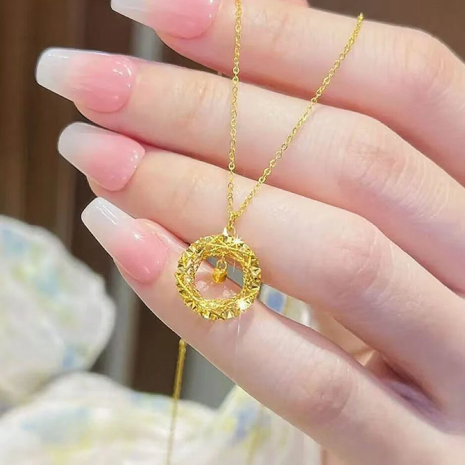 钛钢项链 莫比乌斯织梦网圆环小方块项链时尚设计感锁骨颈链女生