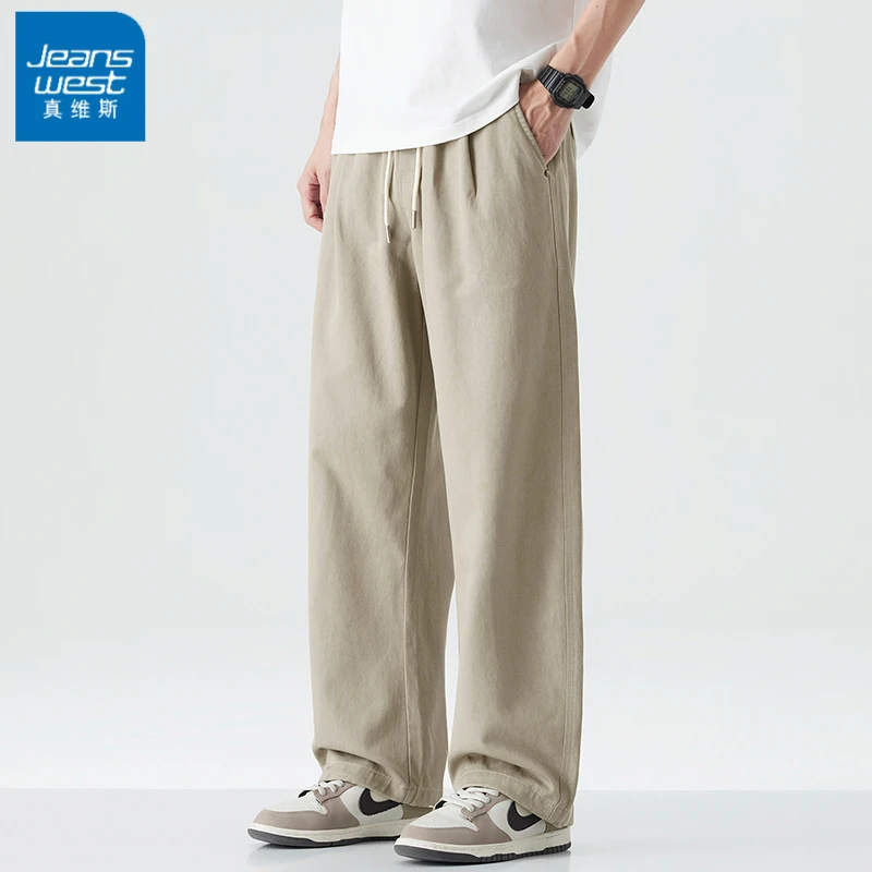 Jeanswest/真维斯莱赛尔天丝休闲裤男日系复古美式宽松直筒阔腿裤