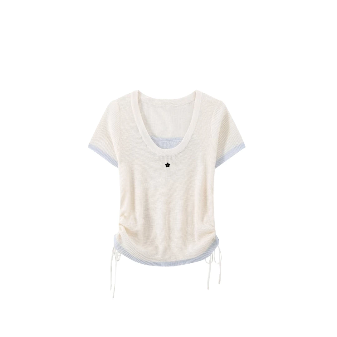 毛针织衫小众女短袖白色毛衣清凉圆领夏季针织T恤时尚圆领-69073