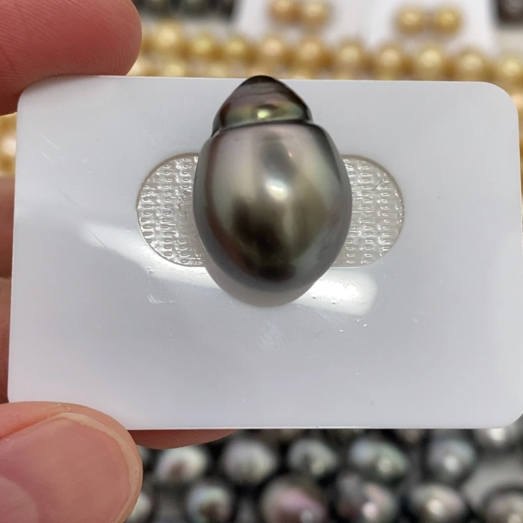 裸珠海水珍珠大溪地巴洛克灰蓝光14.7