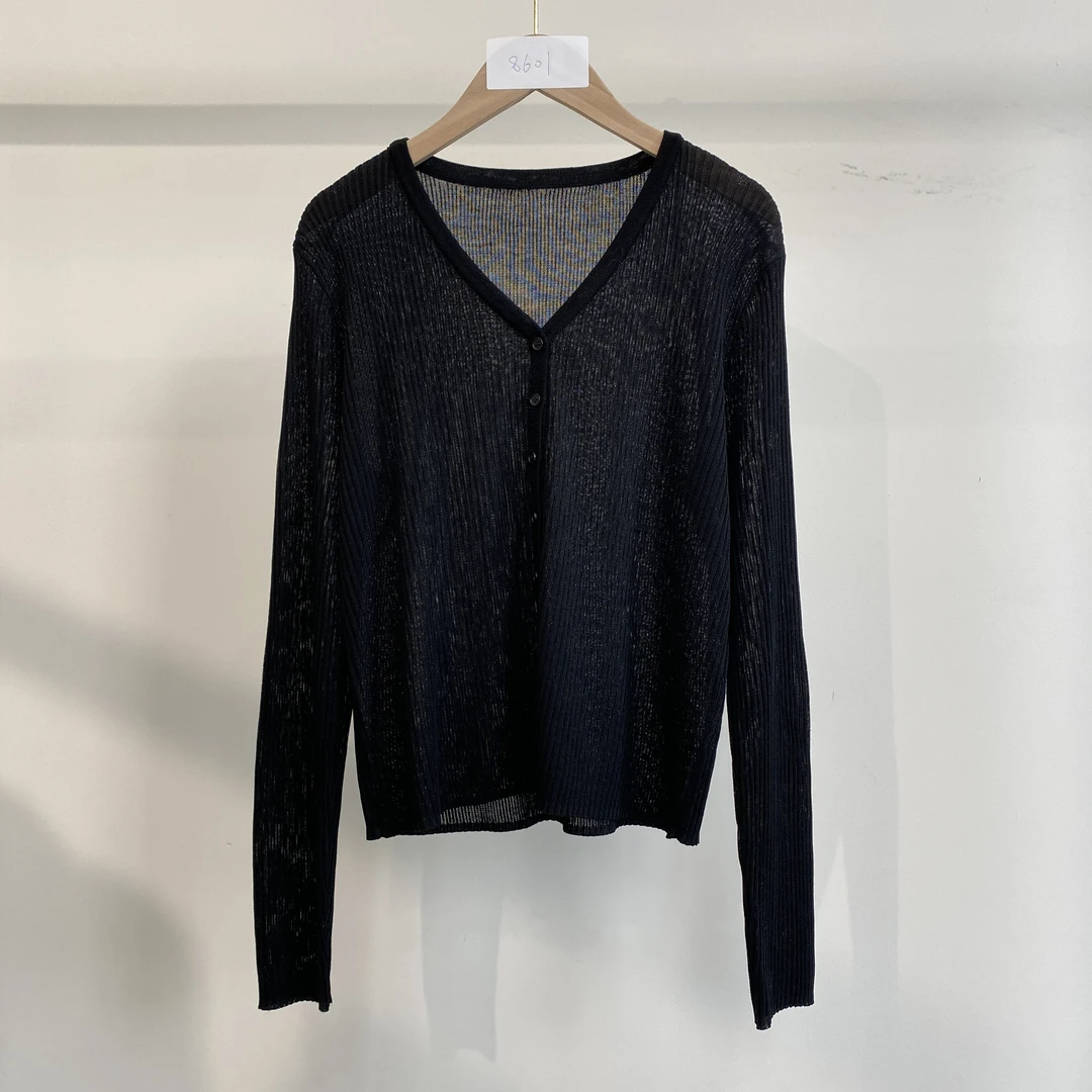 【8601】长袖气质时尚百搭镂空设计师拼接套头针织衫