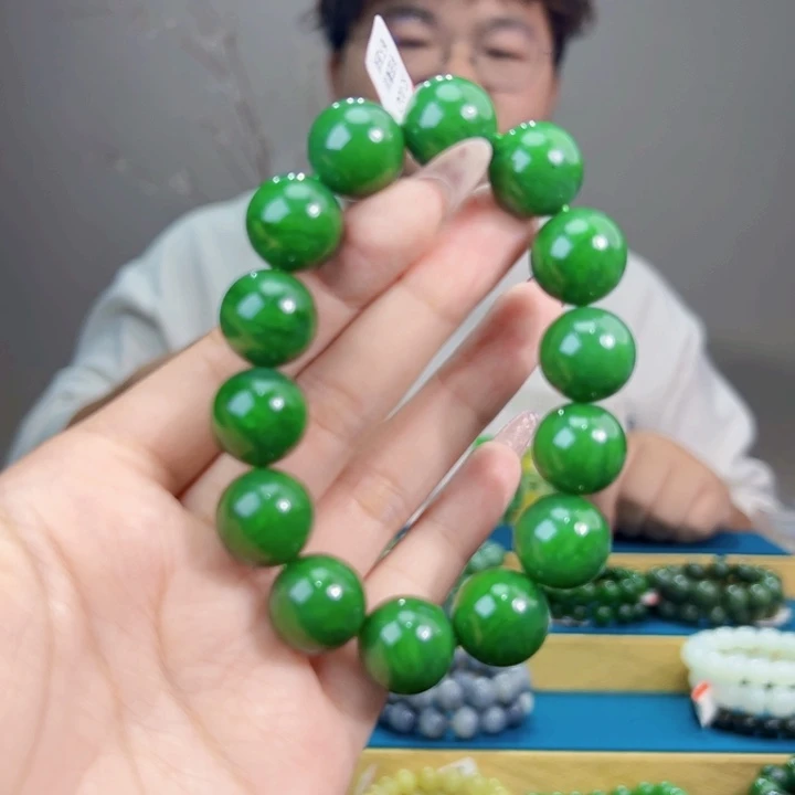 和田玉未镶嵌手链纯天然和田玉俄碧辣阳绿手串16