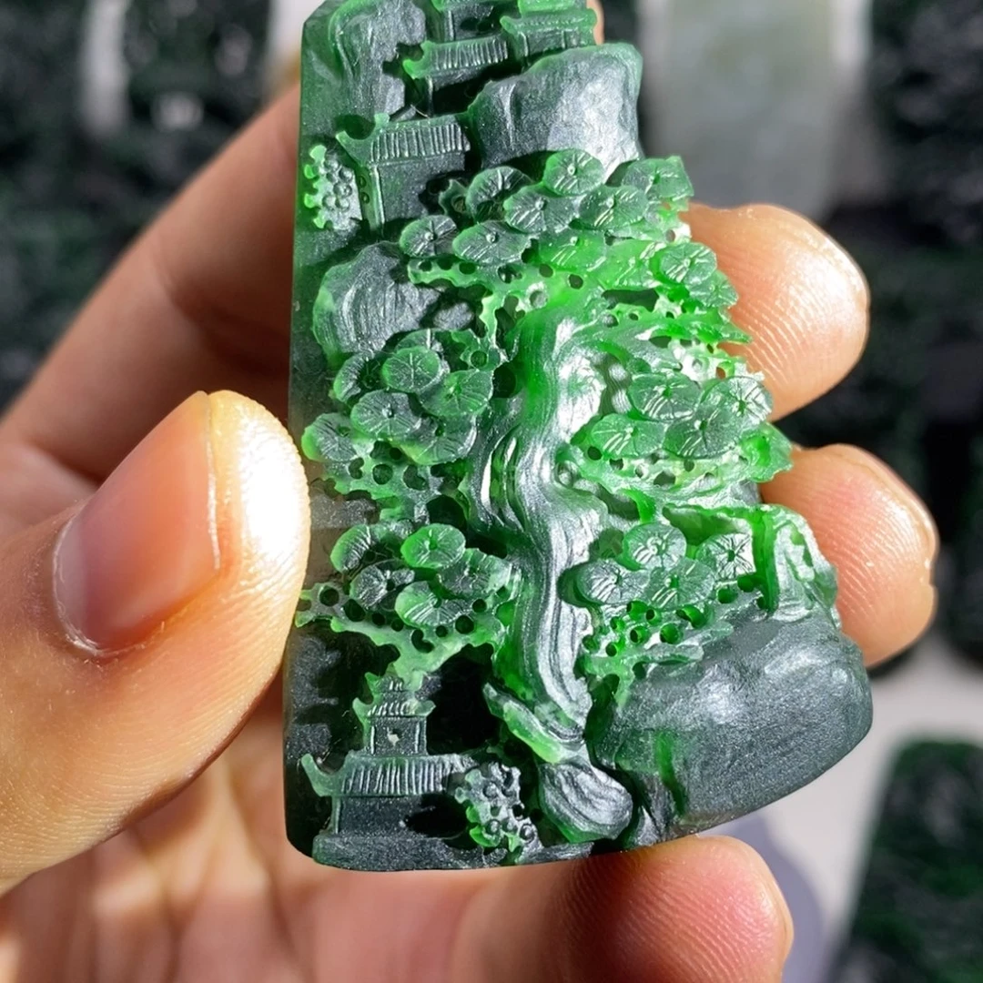定制翡翠未镶嵌天然翡翠A货山水牌