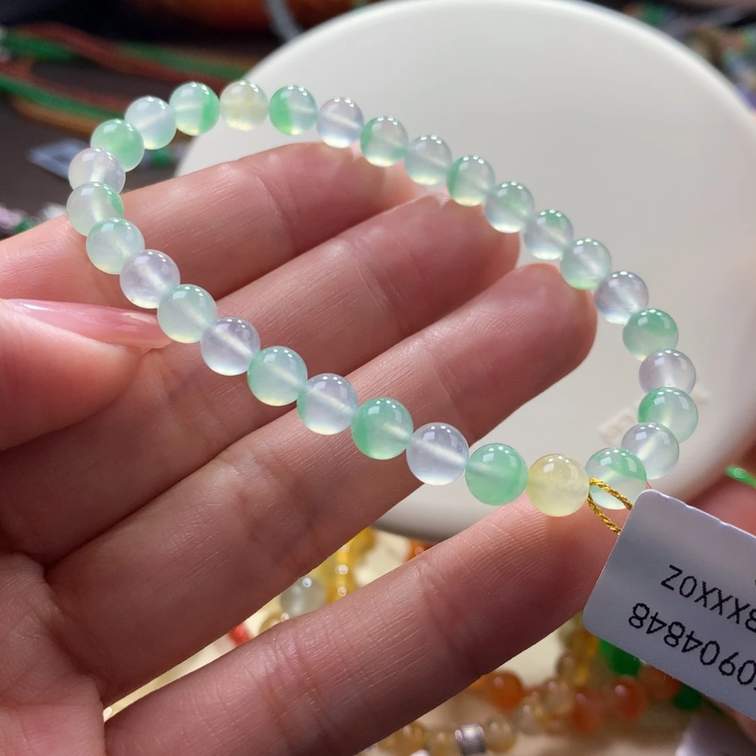 未镶嵌手链翡翠纯净冰飘金丝绿卡6
