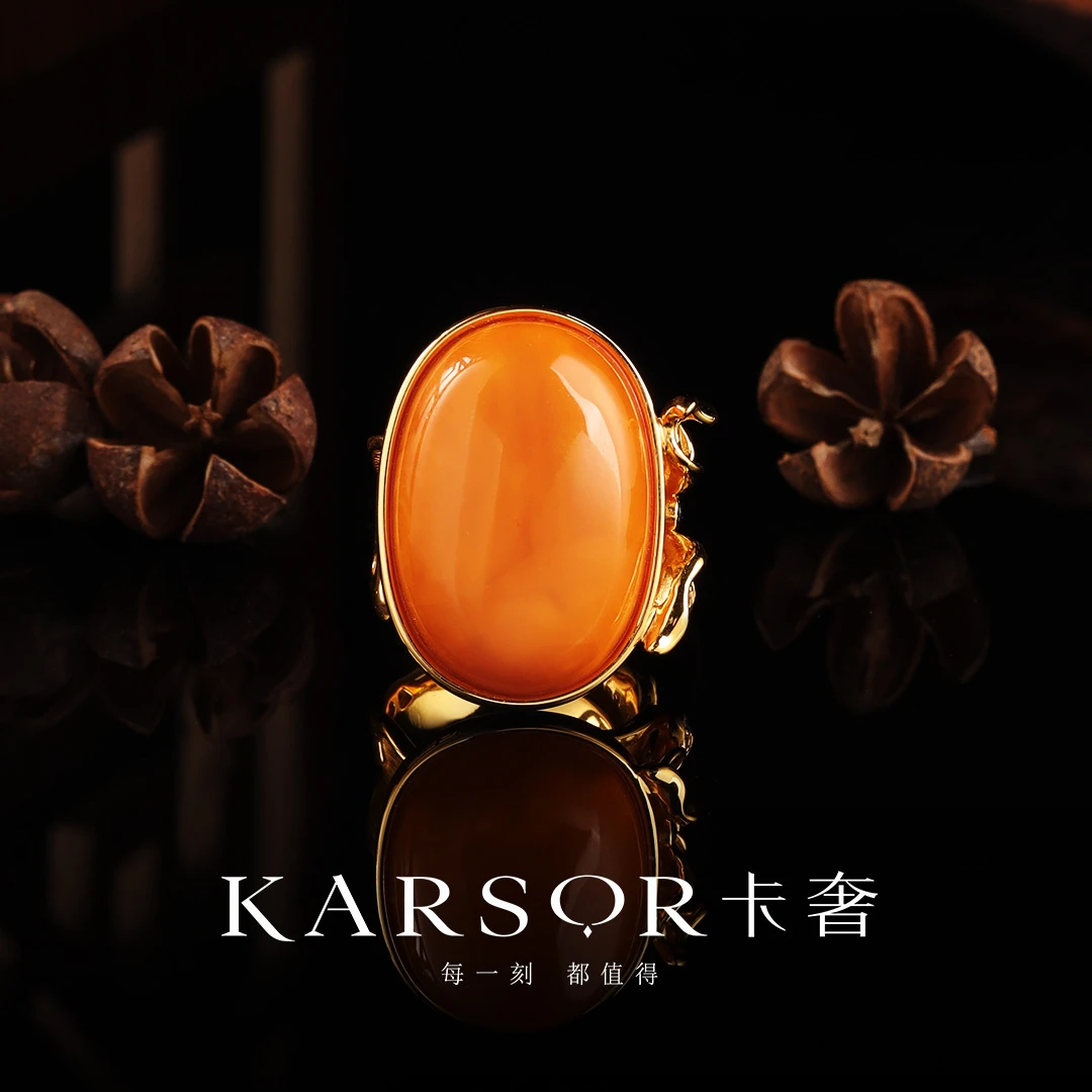 KARSOR/卡奢S925银镀金 老蜜蜡 戒指 J1767