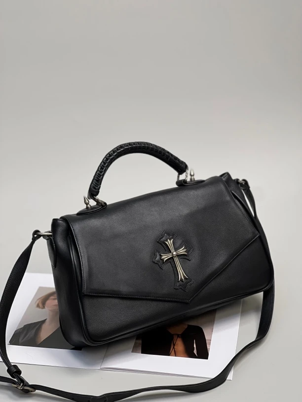 95新 Chrome Hearts/克罗心 夏七中古/十字架黑银大邮差/单肩包