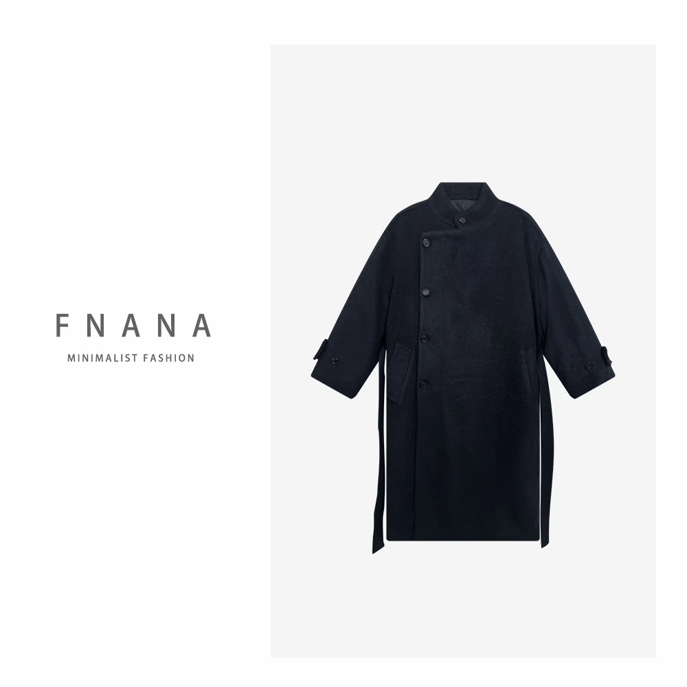 【FNANA】极简风长款气质显瘦羊毛大衣外套