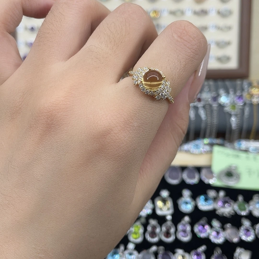 黄晶戒指银S925镀金镶嵌