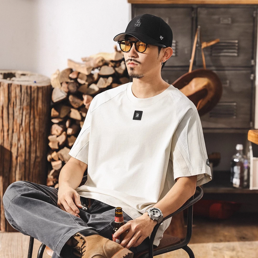 美式复古重磅T恤男短袖夏季新款白色高级感宽松纯棉男生半袖上衣