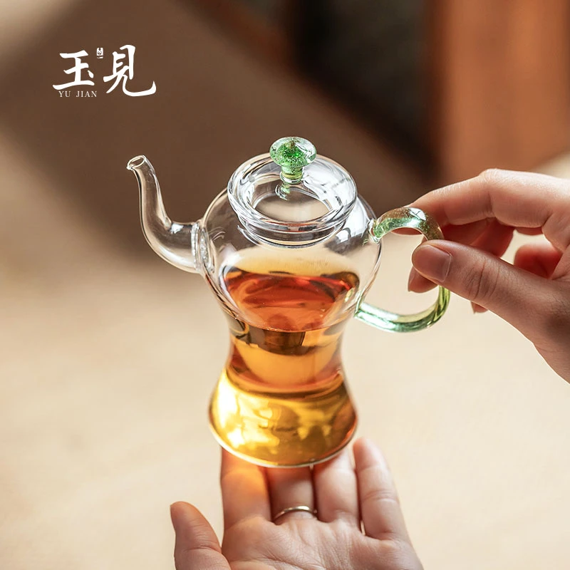 北大史玉见隽秀玻璃泡茶壶轻奢一人迷你花茶壶高端彩金女士小茶壶