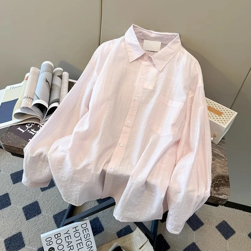 韩版肌理感韩系宽松休闲衬衣夏季薄款长袖防晒上衣衬衫设计感小众