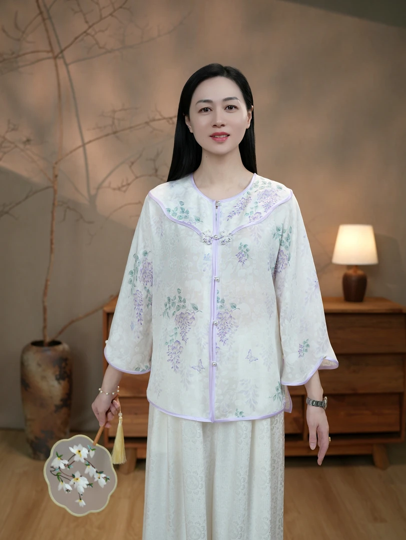 桑宋 紫藤蝴蝶  四经绞罗 上衣 新中式国风女装