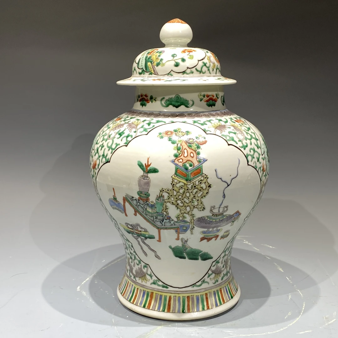 4417 清光绪 五彩博古纹将军罐