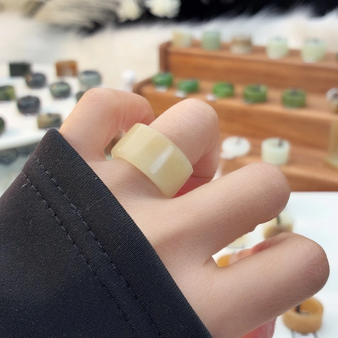 和田玉未镶嵌戒指i26奶黄圆切17.2mm