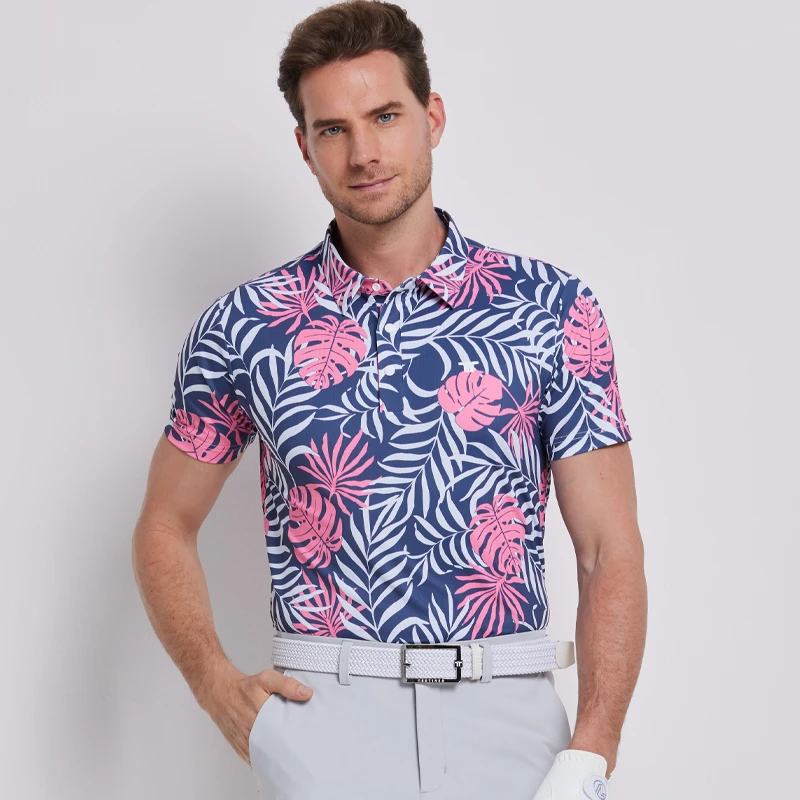 高尔夫短袖男装冰感印花T恤速干排汗沙滩风polo衫夏季高尔夫服装