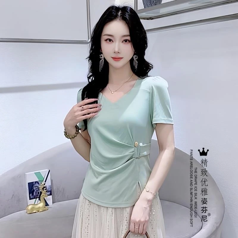 时尚短袖T恤女夏季新款不规则甜美减龄体恤衫小个子百搭洋气上衣