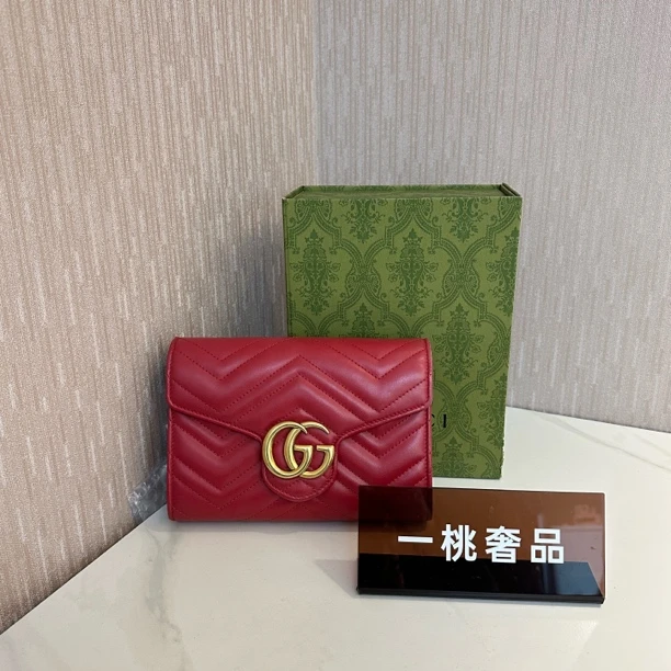 99新 GUCCI/古驰 一桃/古驰 红色马蒙woc斜挎