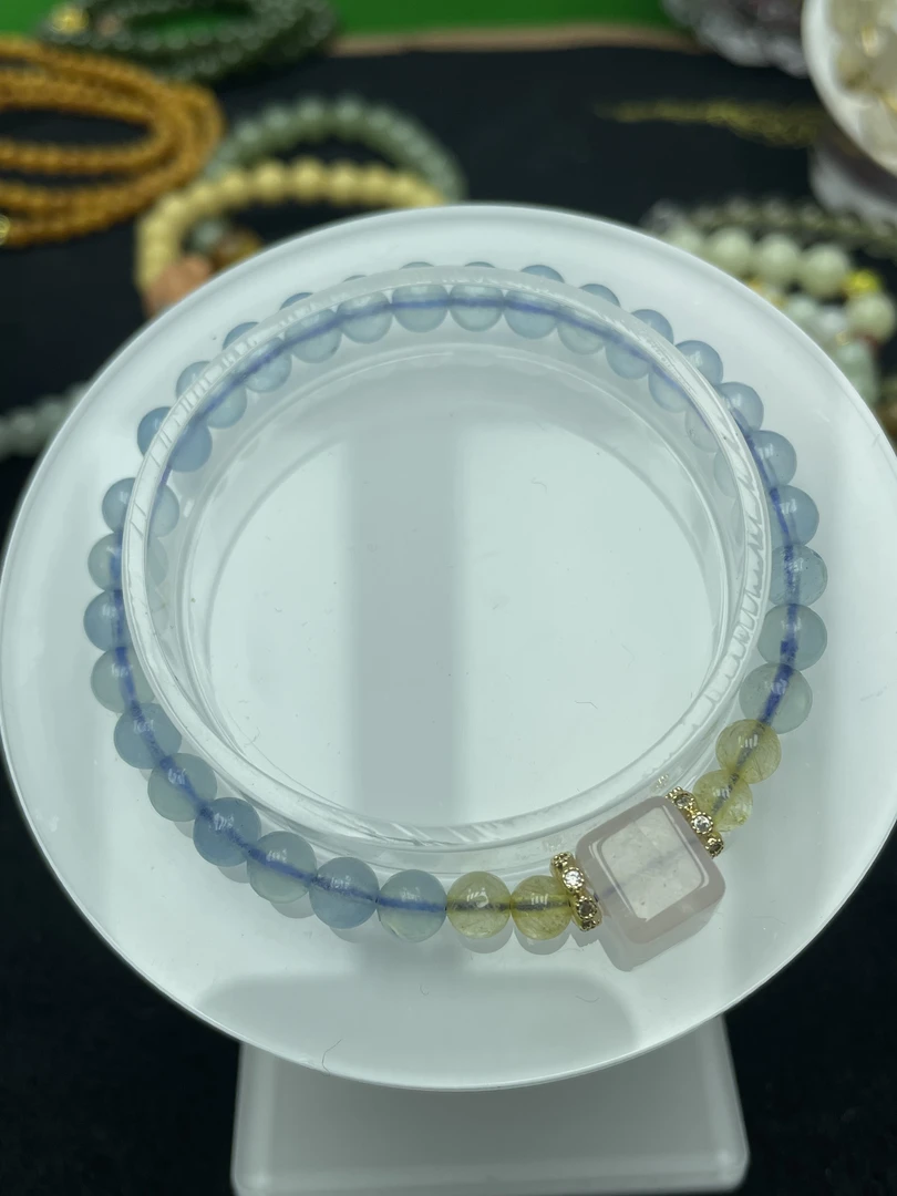 天然海蓝宝水晶手链