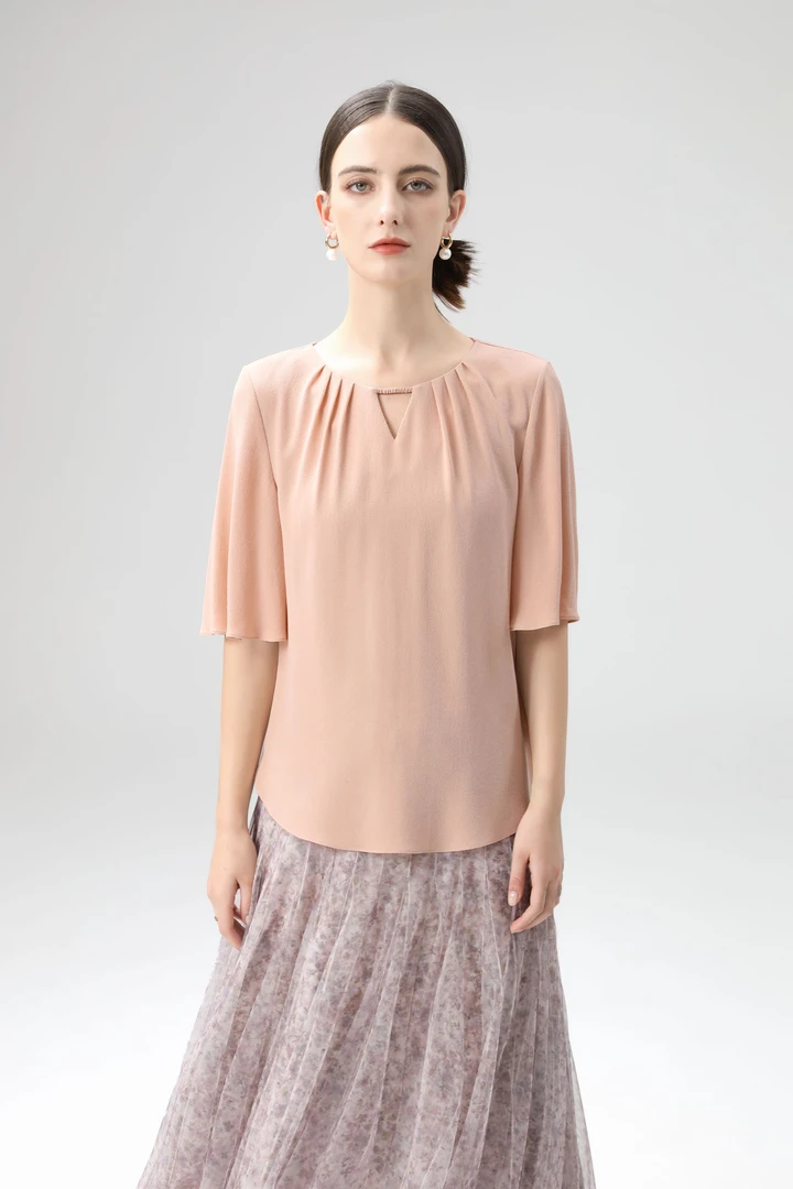 【鬼绉真丝】粉色真丝桑蚕丝女士衬衫春季新款休闲时尚上衣女通勤