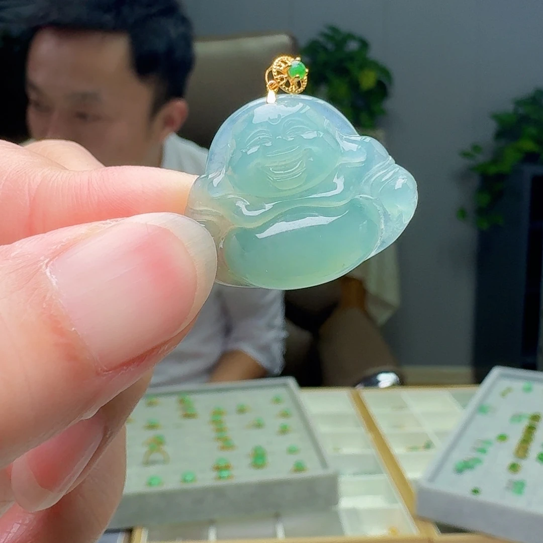 翡翠18K金镶嵌吊坠(不含链)天然
